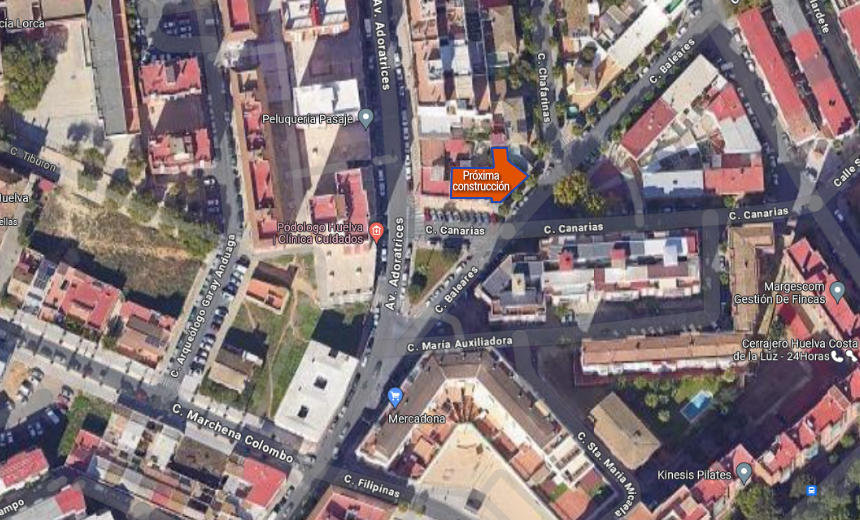 Plano localización promoción viviendas en calle Canarias - Huelva