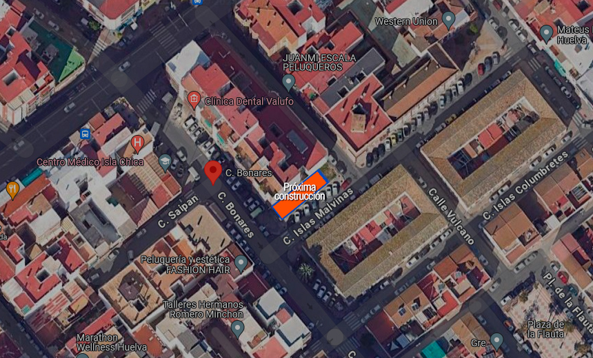 Plano localización promoción viviendas en calle Islas Malvinas - Huelva